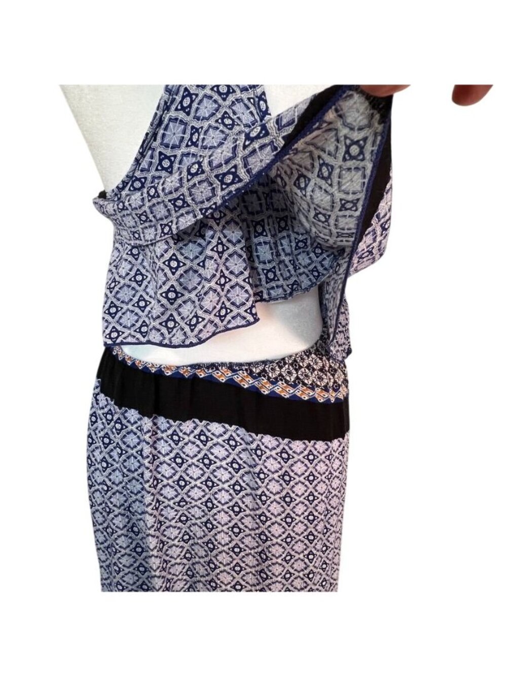 Boho Batik Print Maxi Dress Sz M Layered Racerback Sleeveless Sundress Resort - Picture 8 of 15